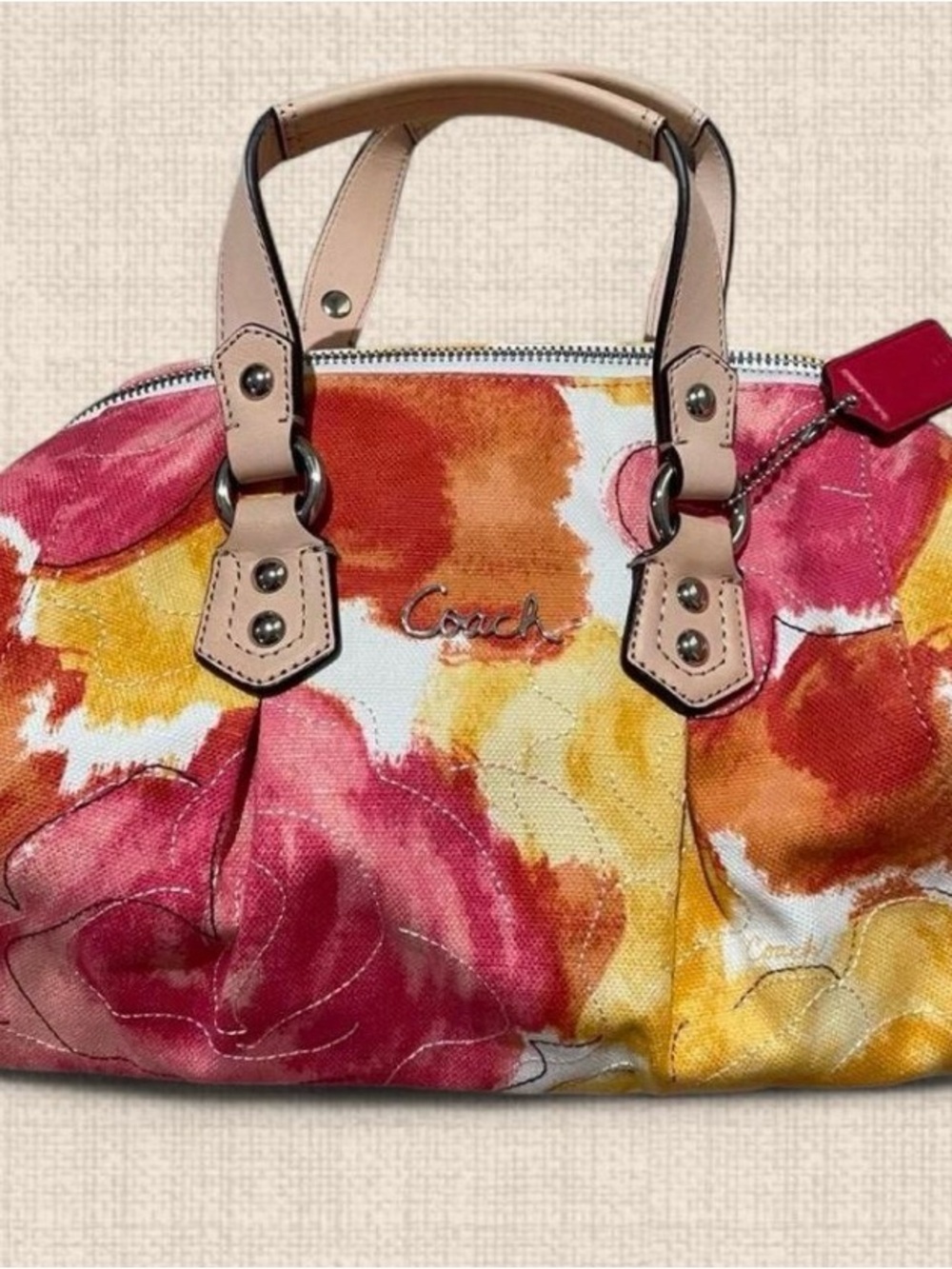 Coach Watercolor Floral Satchel in Pink, Orange & Yellow